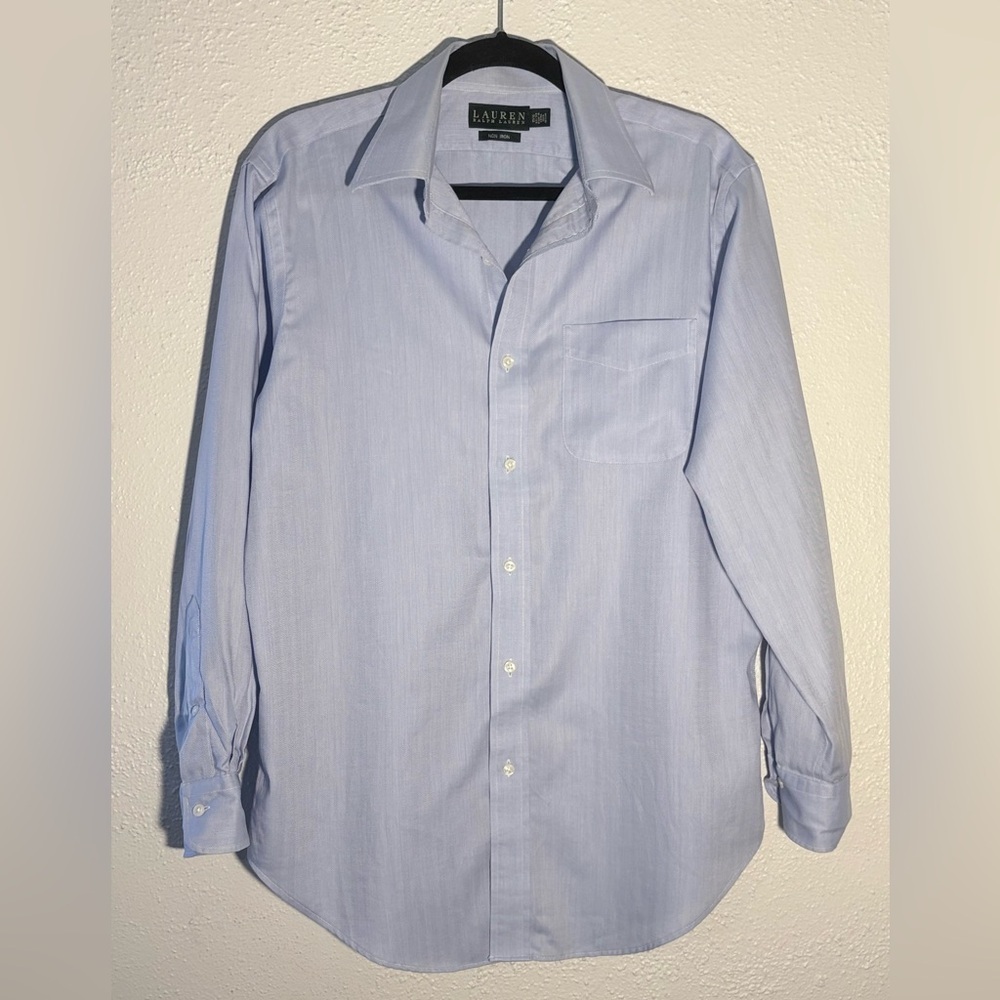 Lauren Ralph Lauren Herringbone Blue Long Sleeve Non Iron Shirt Size 32/33 15.5